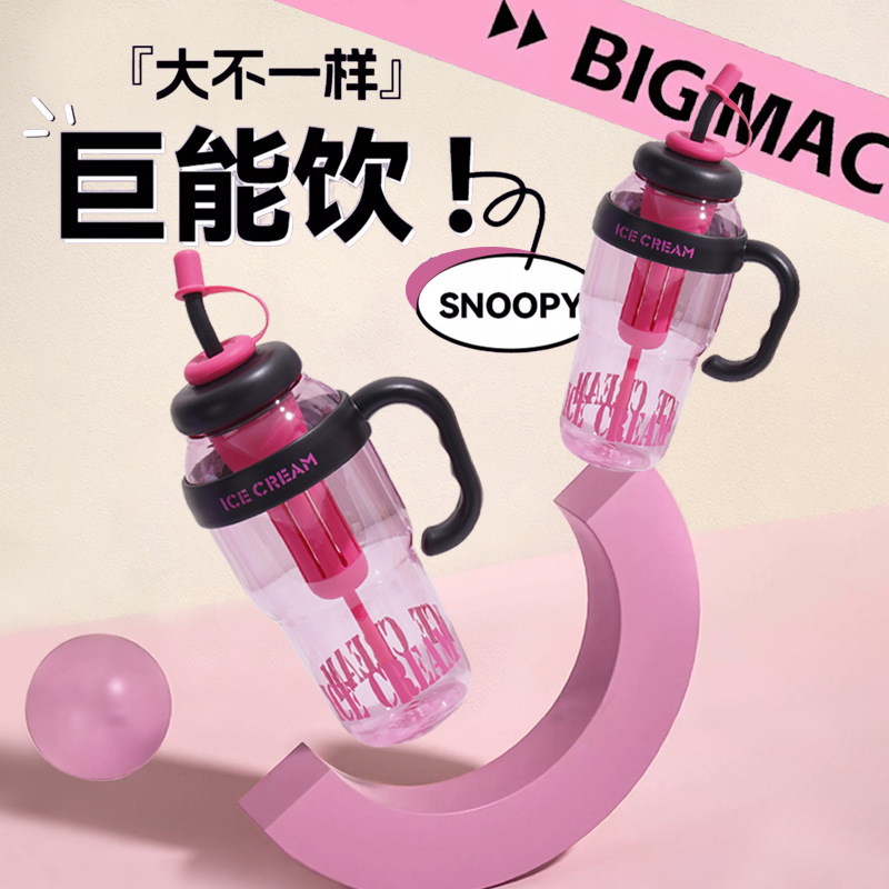 Summer Internet celebrity, high appearance level, handle ice cup, large-capacity straw, plastic cup, high-temperature resistant, portable car, large-belted cup full figure