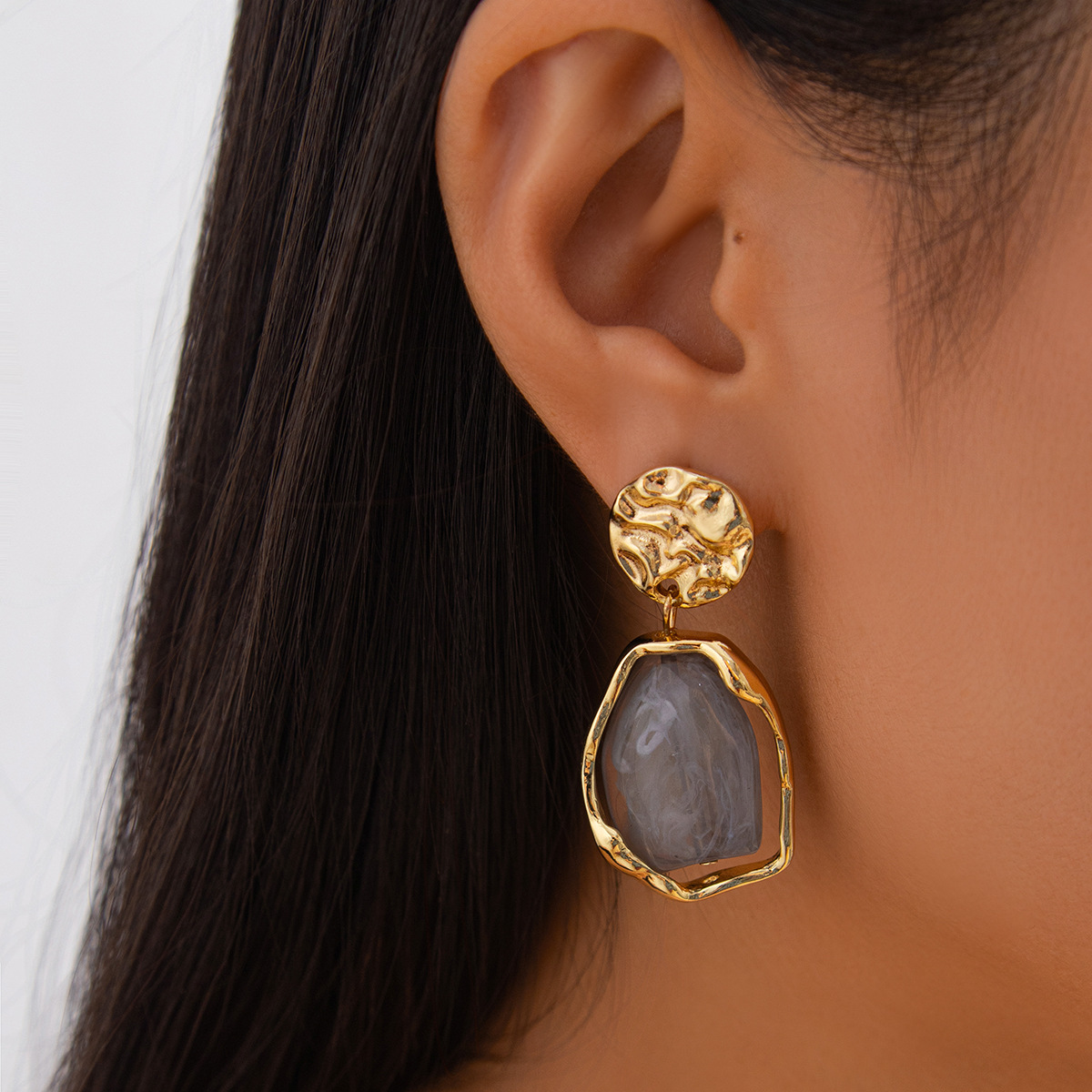 Cross-border retro Earrings irregular design sense stud Earrings baroque liquid metal water drop pendant earrings for women details Picture