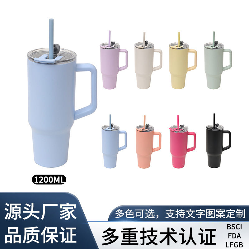 New cross-border factory direct supply stainless steel handle car cup, double-drinking large capacity, high appearance level, convenient insulated cup full figure