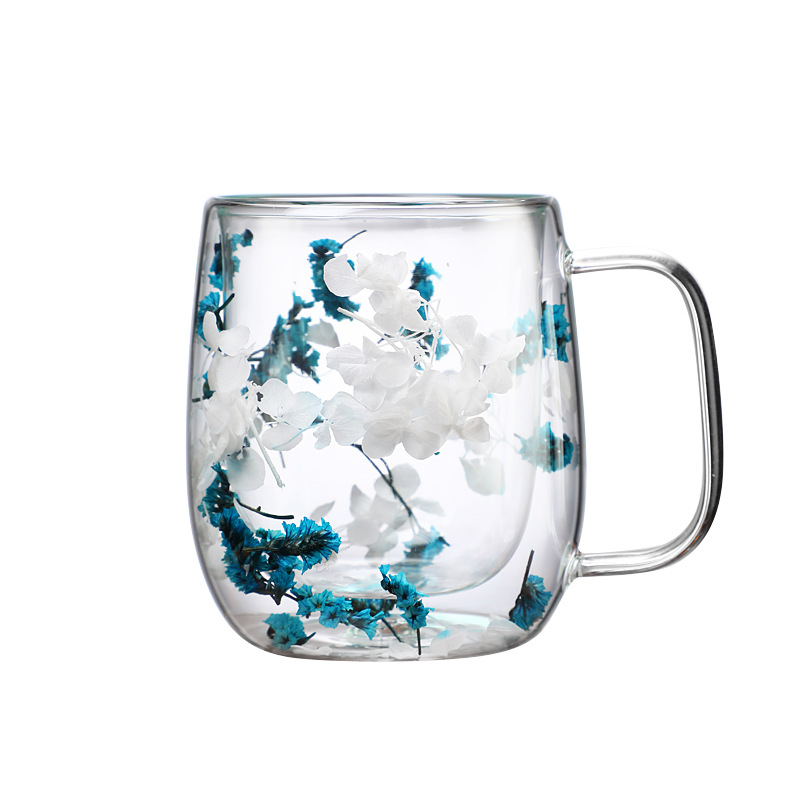 Creative new products: Double-layer high borosilicate glass cups with dried flowers, office, bar and home mark coffee cups Item Picture