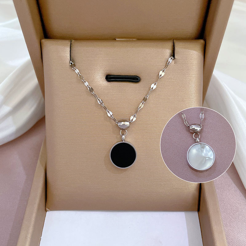 【 All-titanium Steel 】 Double-sided mother-of-pearl exquisite gold necklace inside the furnace, a female Instagram influencer collarbone chain accessory Specification drawing