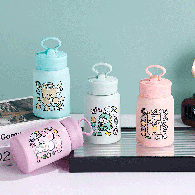 Large-capacity mobile phone stand with handle, student cute cartoon glass water cup, portable travel cup, glass cup details Picture