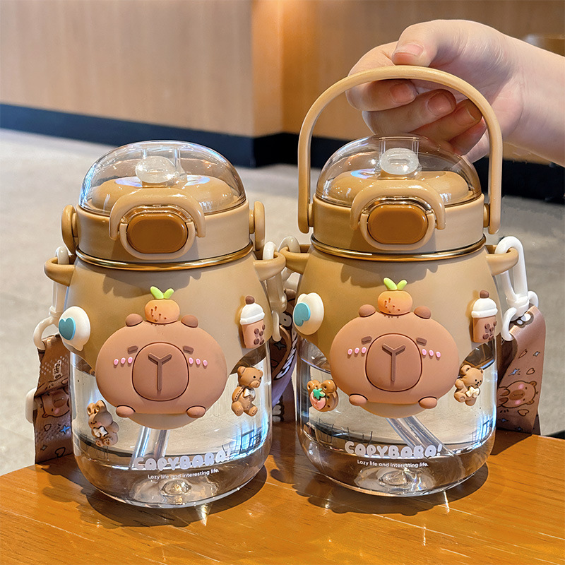 Capibara cartoon water cup, high appearance level, girls and children's straw cup, cute capybara, large capacity processing and customization Specification drawing