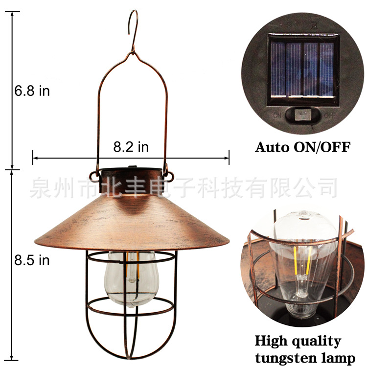 Solar LED lights, ironwork wall-hung lanterns, large round plate hanging lights, garden terrace outdoor decorations, retro shepherd hooks full figure
