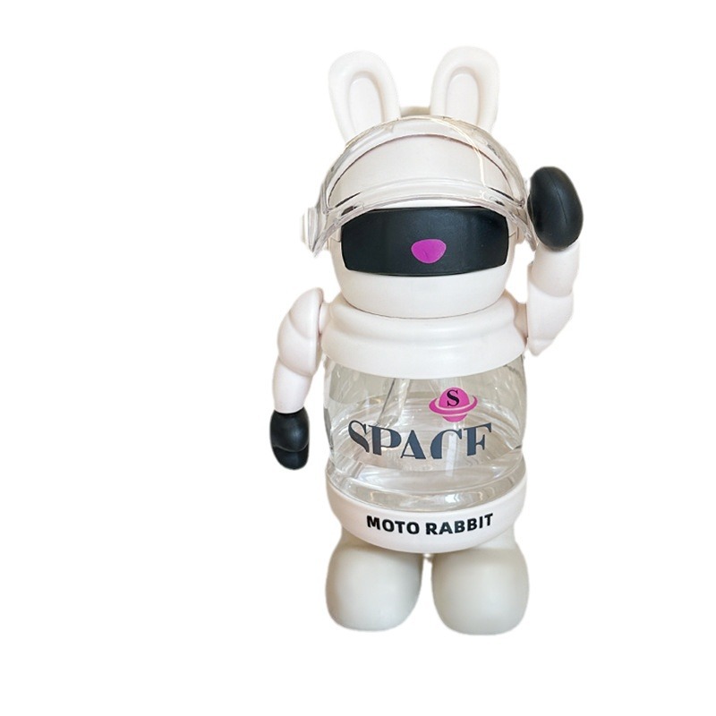 Cartoon figurine Lightning Rabbit moto Space Cup, personalized plastic cup with built-in straw, female student large-capacity water bottle Item Picture