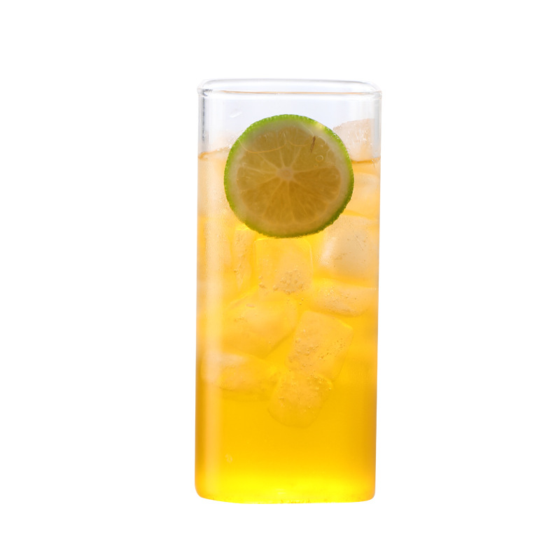 High-appearance-level covered straw heat-resistant glass cup, ins style high borosilicate milk coffee juice cup, square-mouthed glass cup Item Picture