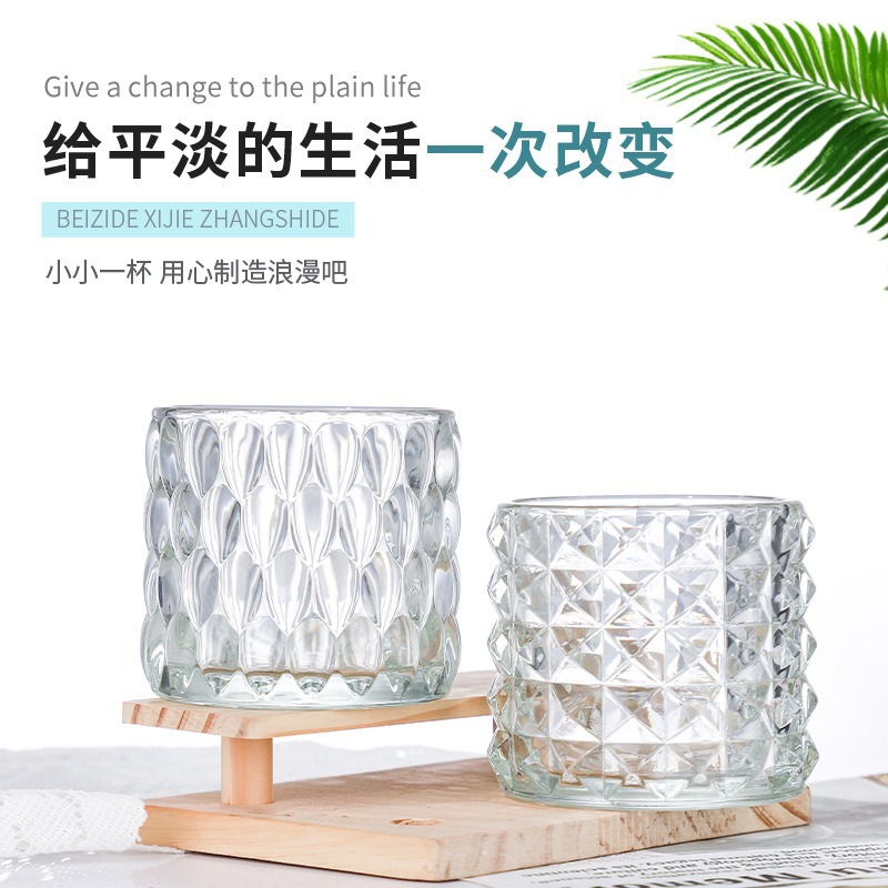 Simple candle cup, transparent glass candlestick, home bedroom decoration, aromatherapy atmosphere decoration, thickened empty cup in stock details Picture