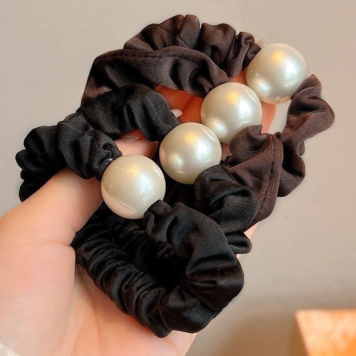 Korean-style pearl pleated small hair bands, ponytail hair ties, leather straps, high-elasticity rubber bands, headwear, simple and elegant women's hair accessories details Picture