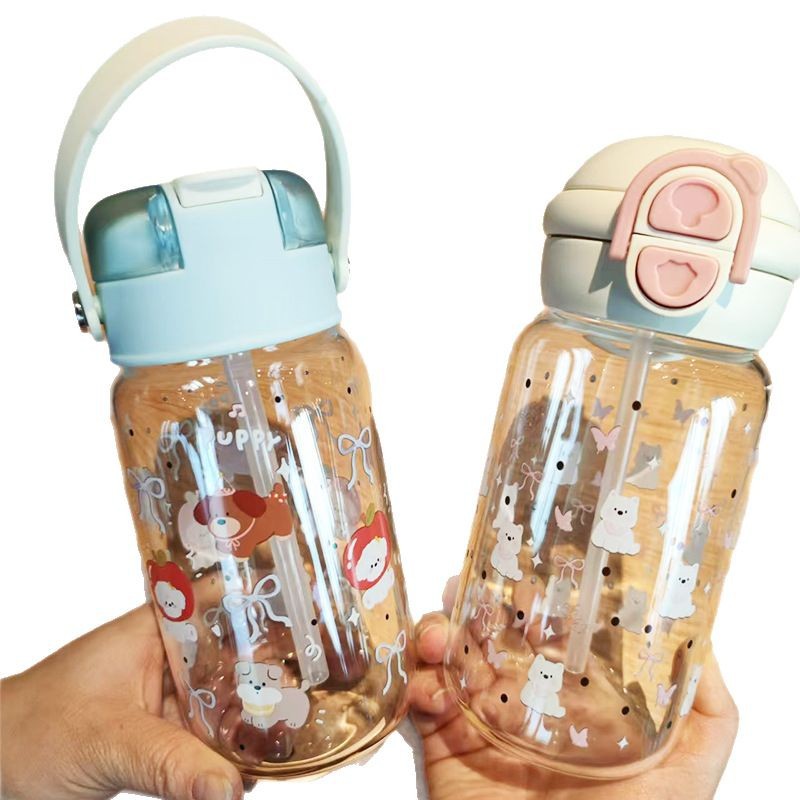 High appearance level, cartoon, small and cute, hand-held, portable high borosilicate glass water cup for both boys and girls Item Picture
