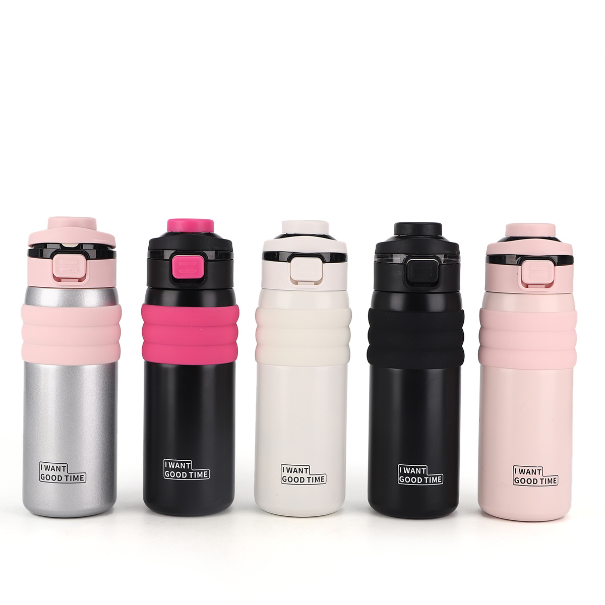Simple 316 stainless steel vacuum insulated cup, large-capacity double-drinking sports water bottle, outdoor portable bouncy lid water cup Item Picture
