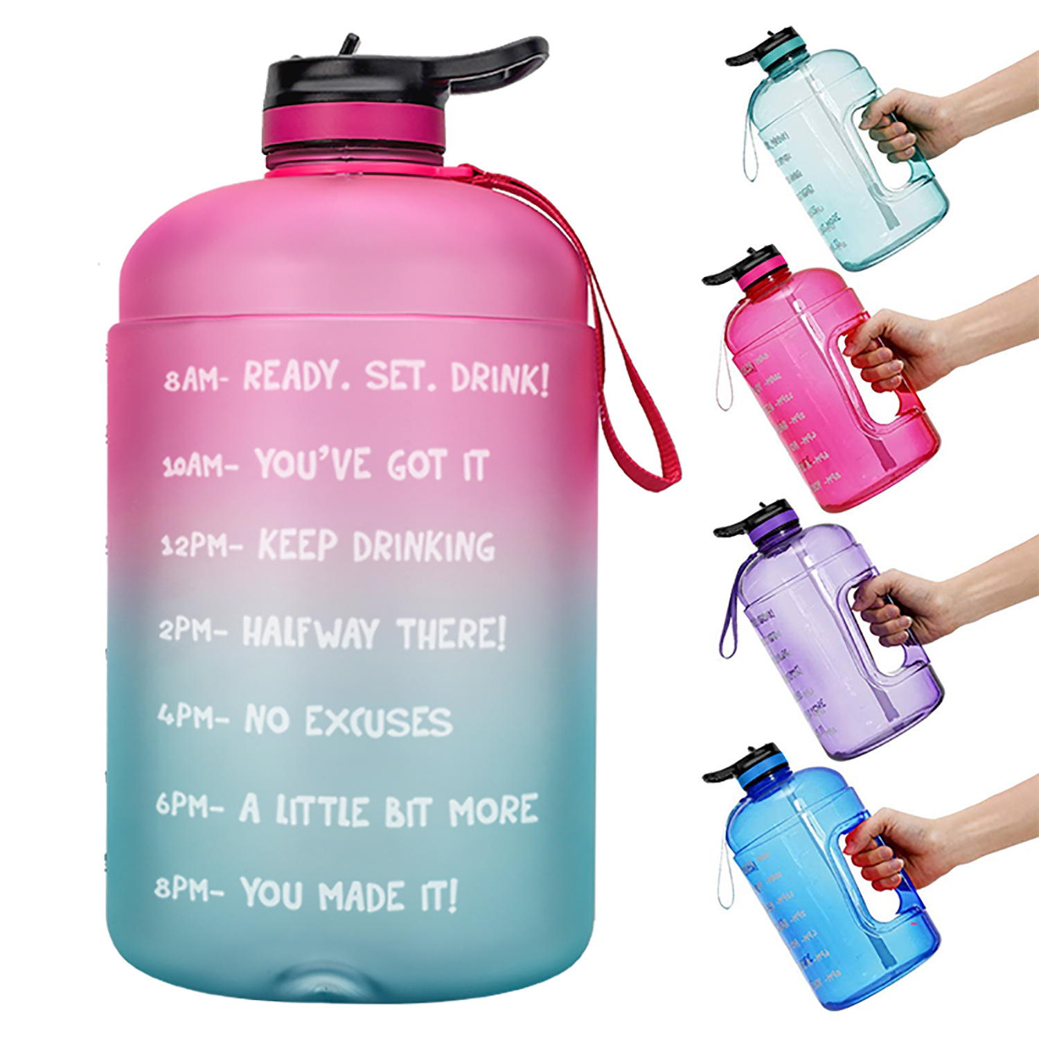 Amazon's best-selling 3.78L outdoor large water bottle with straw, 1-gallon plastic fitness water bottle with time printing full figure