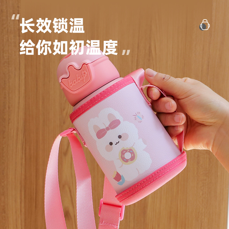 Children's kettle, insulated cup, antler cup, star straw cup, smart cartoon double-lid cup, cup sleeve, stainless steel back details Picture