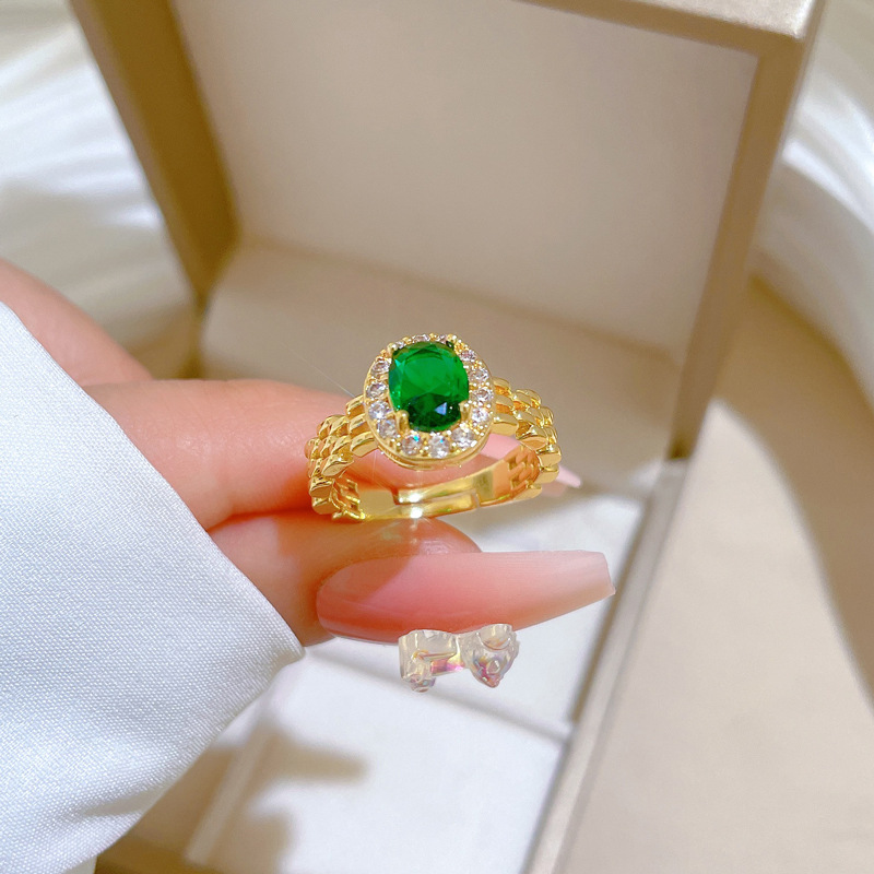 【 Real Gold 】 Watch bracelet, emerald ring, adjustable opening, simple jewelry, Japanese-style ring, couple rings details Picture