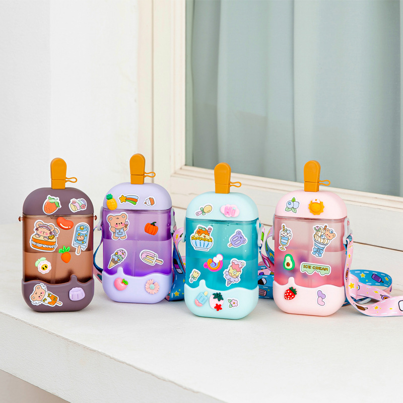 Yafieqi manufacturer's cross-border e-commerce ice cream, Popsicle, water cup, portable diagonal cross, backpack, water bottle, children's spout, plastic cup full figure