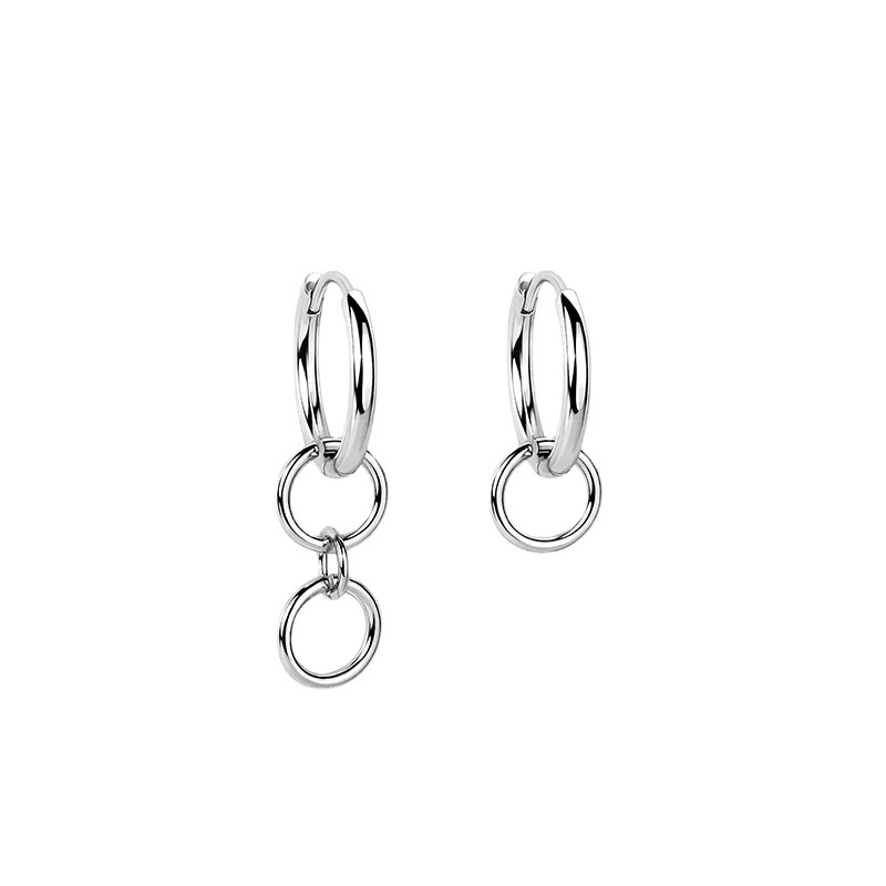 Wang Yibo's same style of simple circle earrings, unique alloy circle earrings, punk asymmetrical ear clips for men and women Item Picture