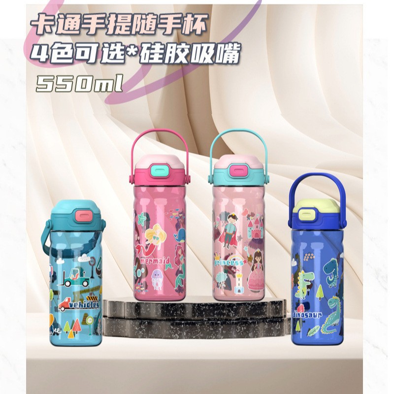 2024 in-stock cross-border portable cartoon trendy water cups, portable outdoor student and children's straw cups, plastic water bottles Application Scenario