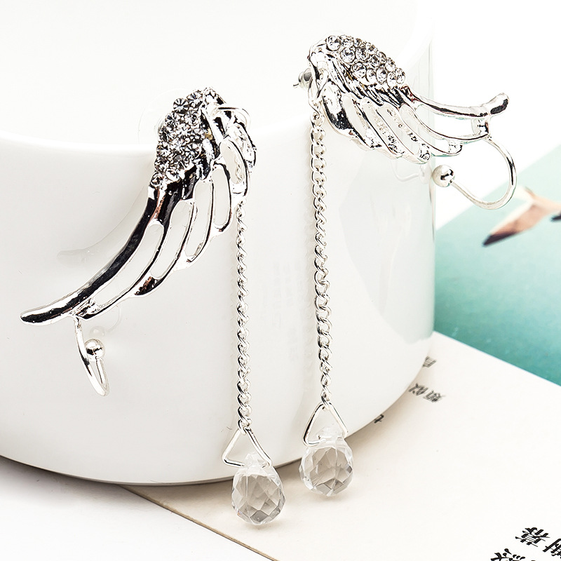 European and American ins style angel wing ear clips, no ear holes, unique and elegant, long teardrop ear bone clips, cross-border earrings Specification drawing