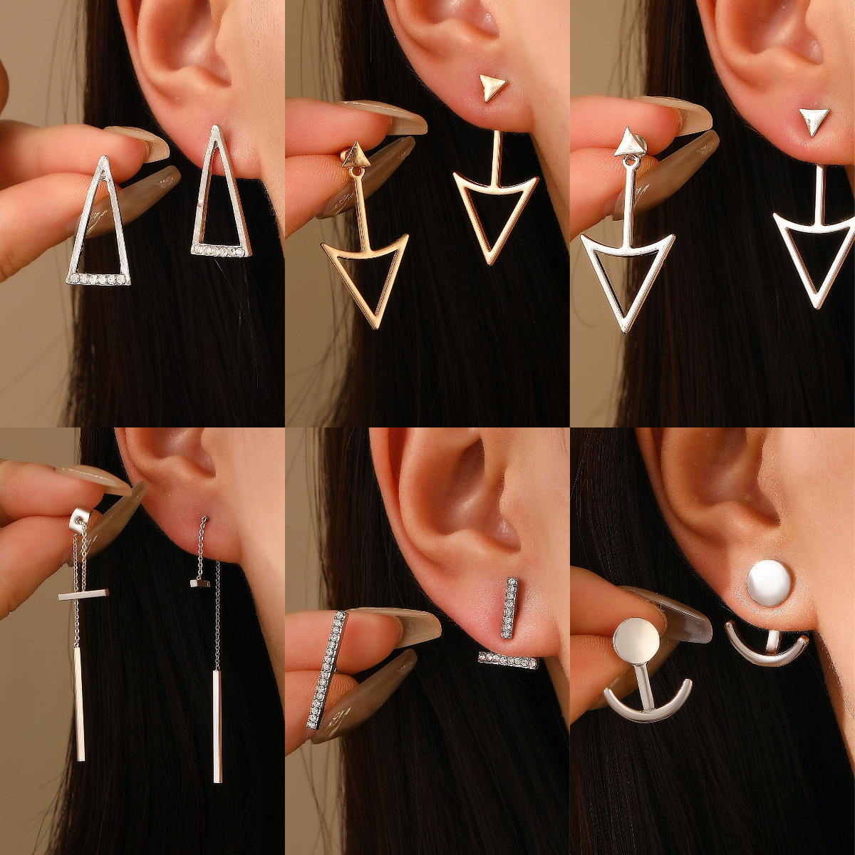 European and American cross-border retro creative triangular stud earrings, women's fashionable and simple alloy geometric earrings and earrings accessories full figure