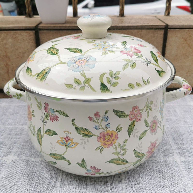Cross-border bestsellers: Double-ear enamel soup pot, thickened flat-bottomed stew pot, high persimmon pot, enamel pot, gas and electromagnetic compatible Specification drawing
