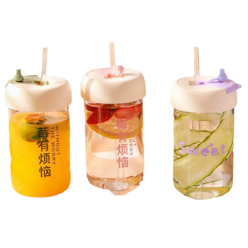 ins High-temperature resistant plastic cup Portable office flower tea cup for women 2023 Simple double-drinking straw cup pp Item Picture