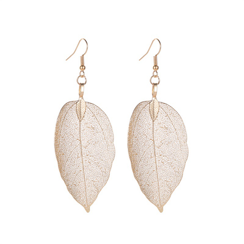 New retro earrings from Europe and America for women, long, hollowed-out leaf earrings, asymmetrical earrings, cross-border wholesale supply Item Picture