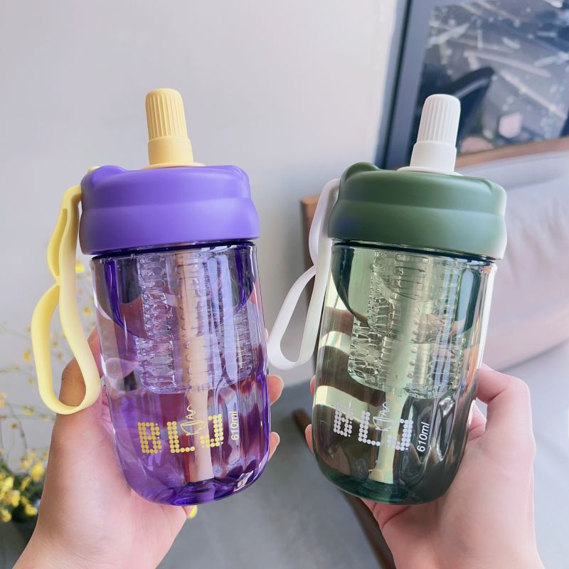 High appearance level straw cup, plastic summer tea-water separation fruit tea cup, large-capacity dopamine water cup for male and female students details Picture