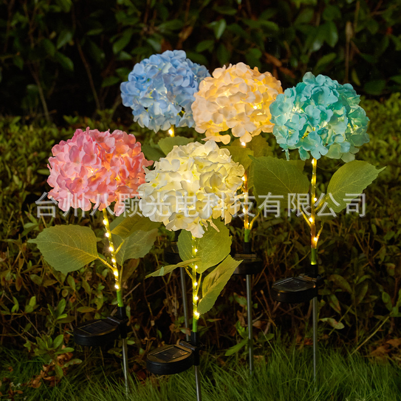 Solar-powered hydrangea lamp, outdoor courtyard household waterproof decorative lamp, balcony garden atmosphere landscape ground insert lawn lamp details Picture