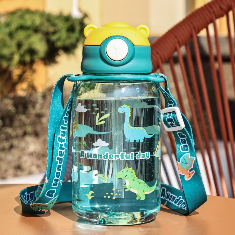 New cute and highly attractive cartoon children's plastic water cup, summer student straw cup, portable for outdoor use to drink water at school details Picture