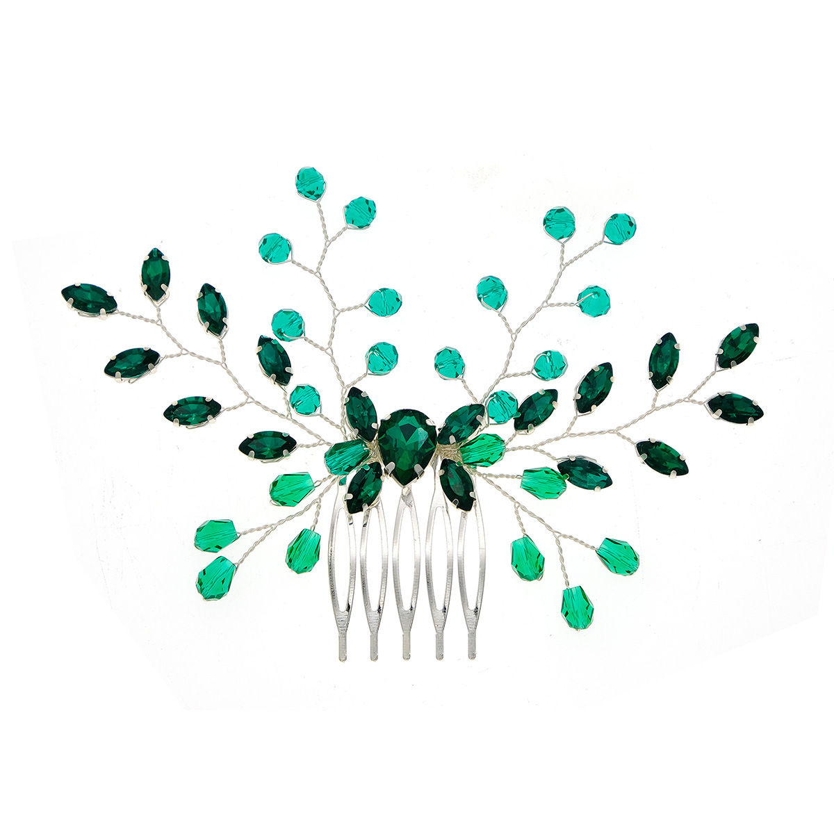 New Chinese-style Xiuhe ancient-style hair accessories, forest-themed elegant hair comb, wedding dress headwear, versatile green crystal hand-inserted comb Item Picture