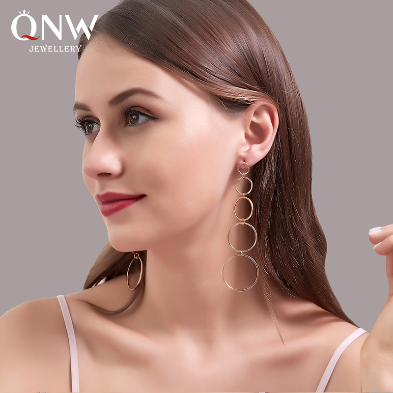 New European and American earrings, fashionable and individual, multi-layer circular tassel earrings, long style, exaggerated and elegant, circular stud earrings for women full figure