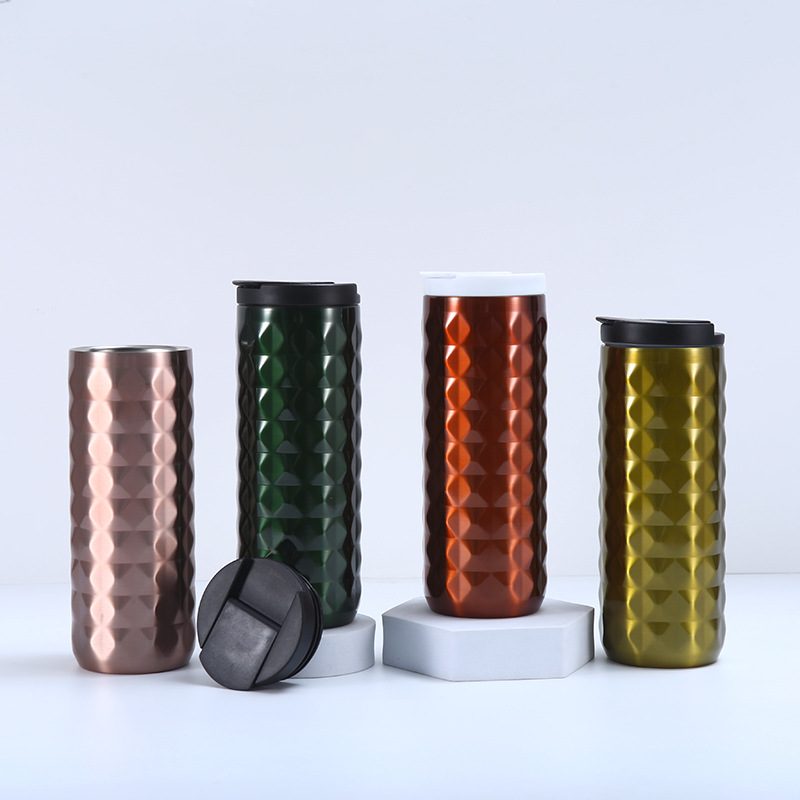 Amazon's new diamond-shaped straight cup, 304 stainless steel vacuum insulated cup, outdoor portable double-layer car cup Specification drawing