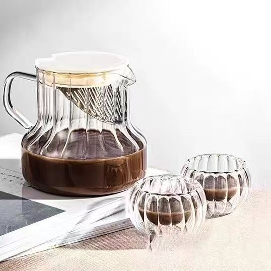 High borosilicate glass coffee pot, vertical pattern sharing pot with filter, home and office flower pot, brewing pot details Picture