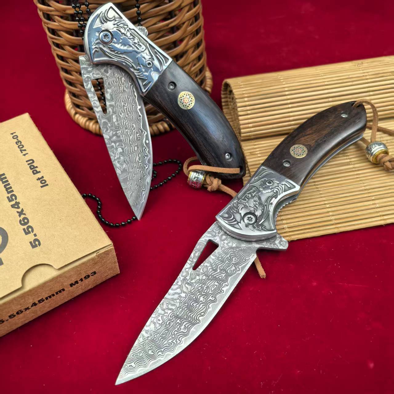 Cross-border sharp Damascus outdoor knife, folding knife, high-hardness folding knife, multi-purpose outdoor camping, household portable details Picture