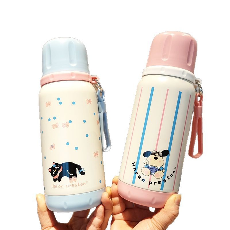 New 316 stainless steel insulated cup for direct drinking with tea compartment, portable carrying rope, bouncy water bottle, and cute student schoolbag cup Item Picture