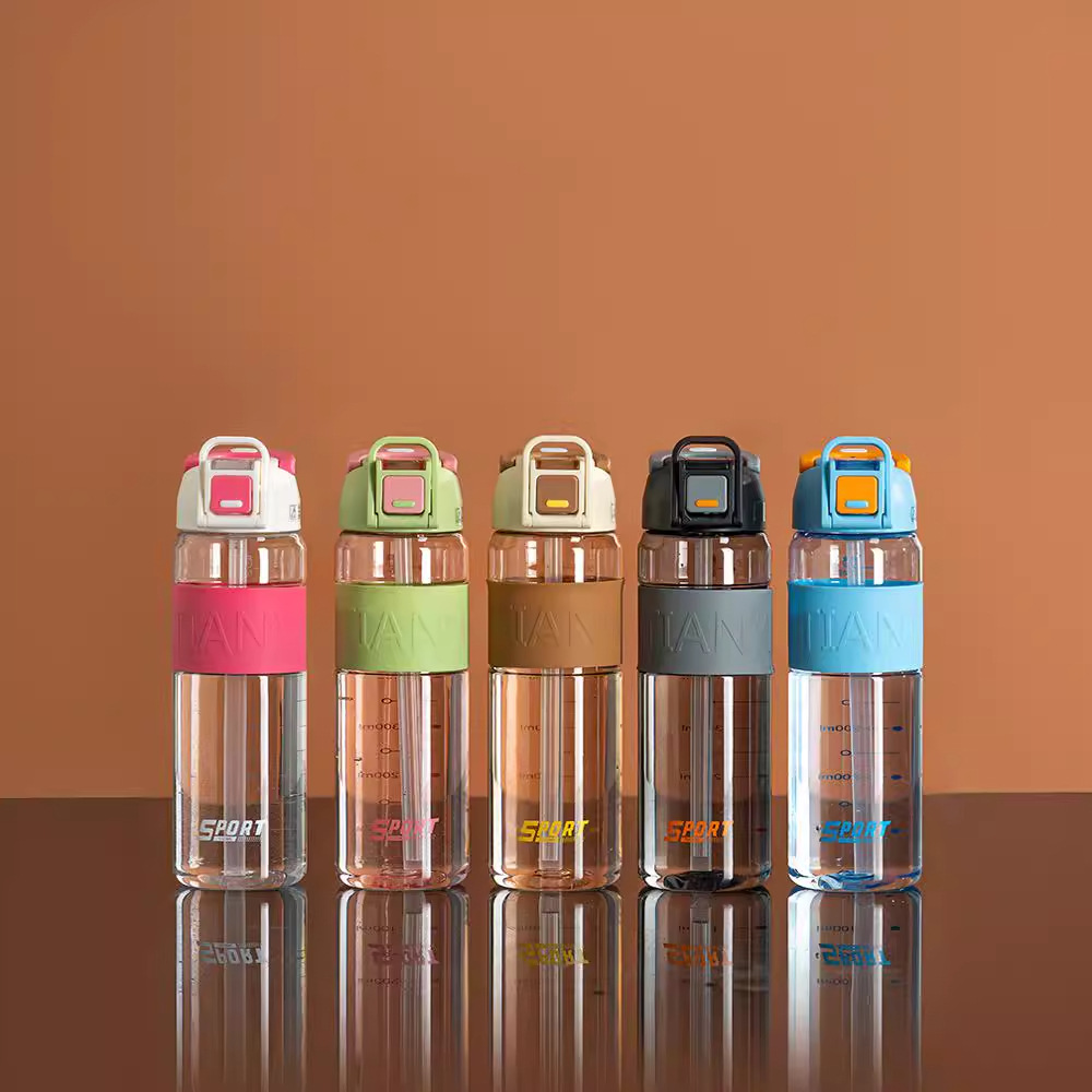 Summer fresh and transparent plastic cup, large-capacity double-drinking, anti-drop straw cup with scale, high appearance level children's water cup details Picture