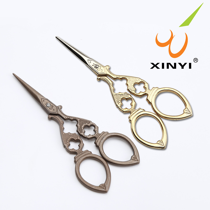 Wholesale of Xinyi scissors, retro scissors, gold-plated embroidered scissors, stainless steel mini scissors, and antique pointed scissors full figure