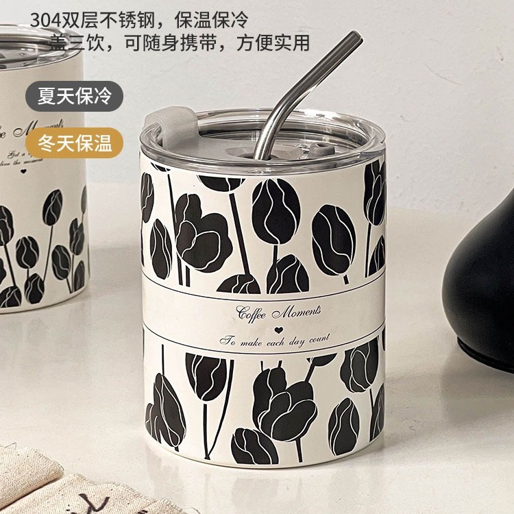 2025 New creative water cup for women on Instagram, high appearance level, niche 304 stainless steel straw coffee cup, tulip cup Application Scenario