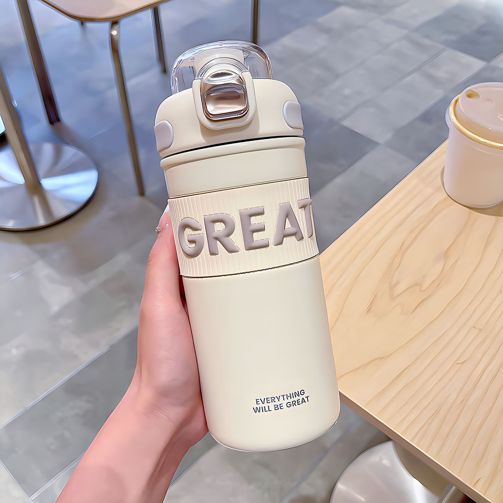 High appearance level straw water cup, girls' insulated cup, portable coffee cup, simple and cute double-drinking insulated cup, new style full figure