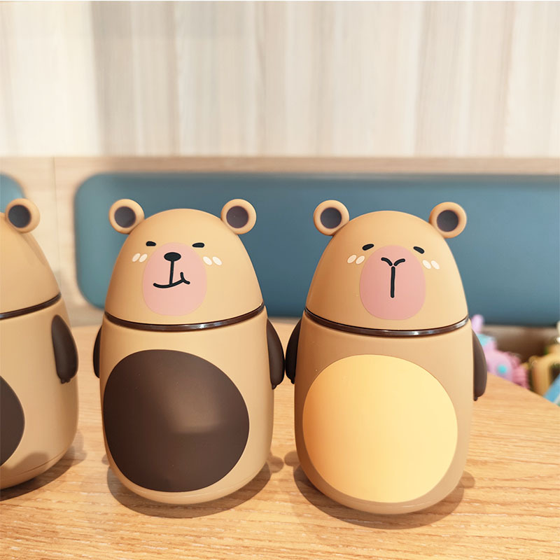 25-year new creative cartoon cute Capibara water cup, heat-resistant medium borosilicate double-layer insulated glass cup Specification drawing