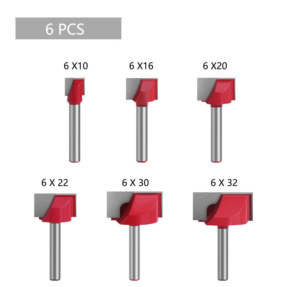 6 clear bottom knives, woodworking milling cutters, slotting tools, engraving machines, CNC tools, red flat-bottomed knives, tungsten steel alloy sheets Specification drawing