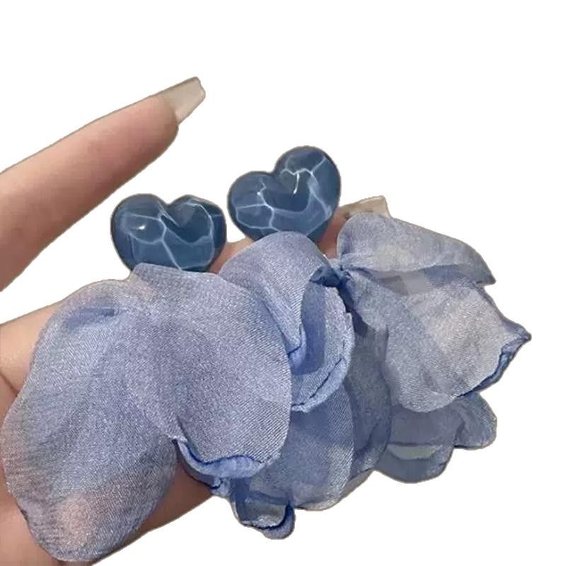 Super fairy-like blue chiffon earrings for women, 2025 new style bestsellers, high-end stud earrings, summer seaside vacation flower earrings Item Picture