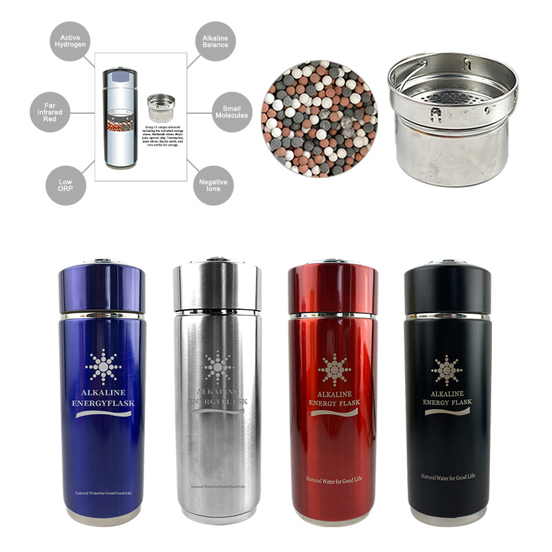 Cross-border best-selling stainless steel alkaline water cup/Tourmaline alkaline water cup with PH value of 7.5-9.5/ portable alkaline water cup Specification drawing