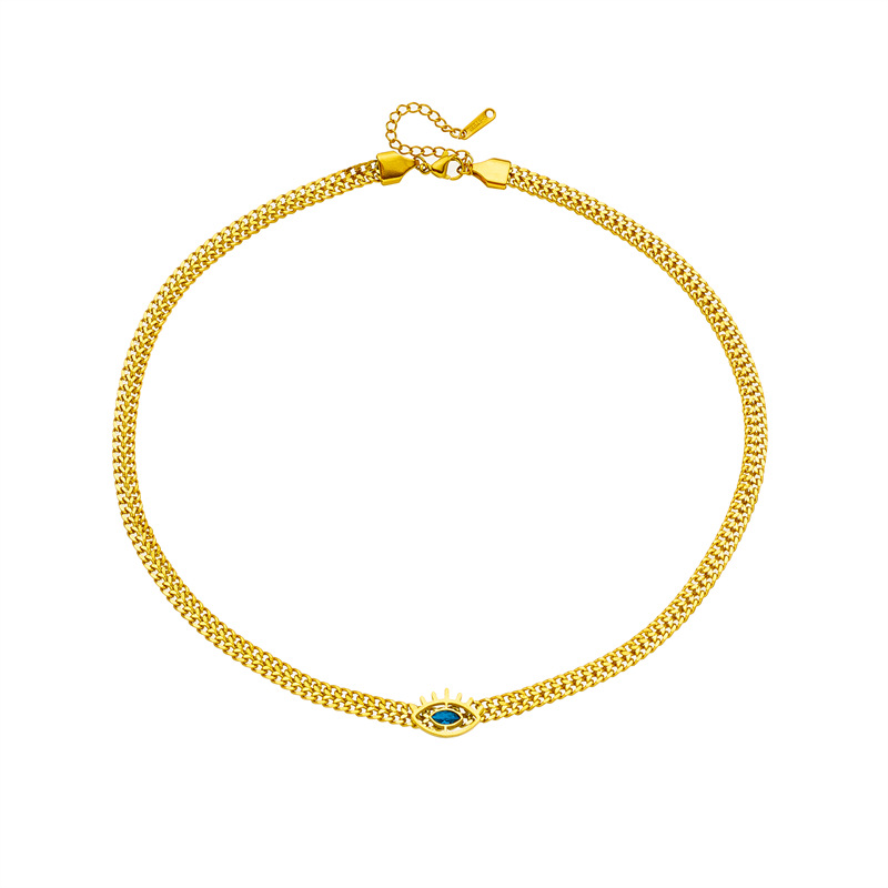 A new, simple, creative and personalized, hollowed-out blue eye titanium steel metal chain hip-hop necklace from Europe and America Item Picture