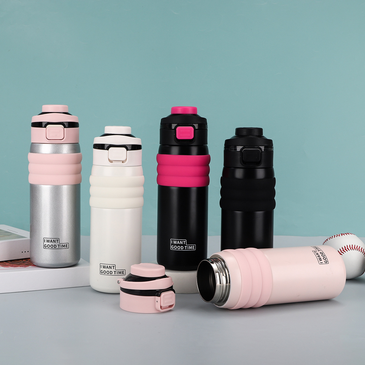 Simple 316 stainless steel vacuum insulated cup, large-capacity double-drinking sports water bottle, outdoor portable bouncy lid water cup full figure