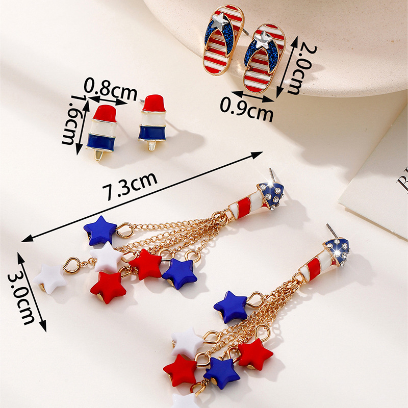 American Independence Day alloy bracelet, red, blue and white pendant, national flag alloy accessory pendant, length 19+5cm, tail chain Specification drawing