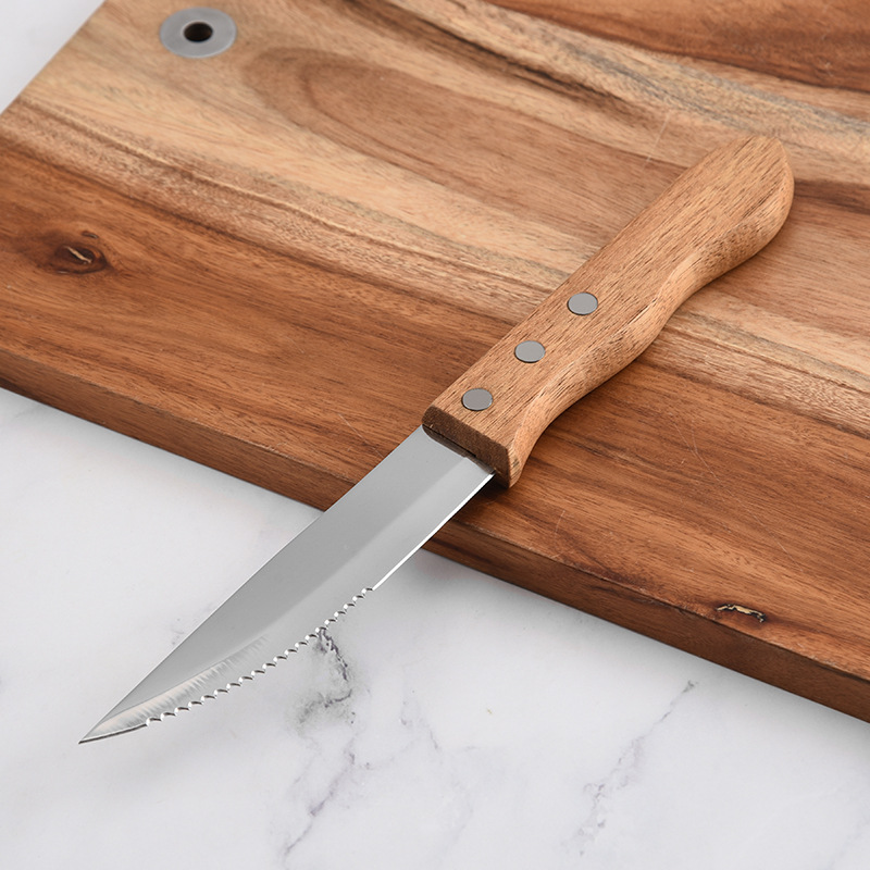 Household stainless steel acacia wood handle kitchenware, outdoor multi-purpose knives, steak knives, Western dining knives, cross-border bestsellers Specification drawing