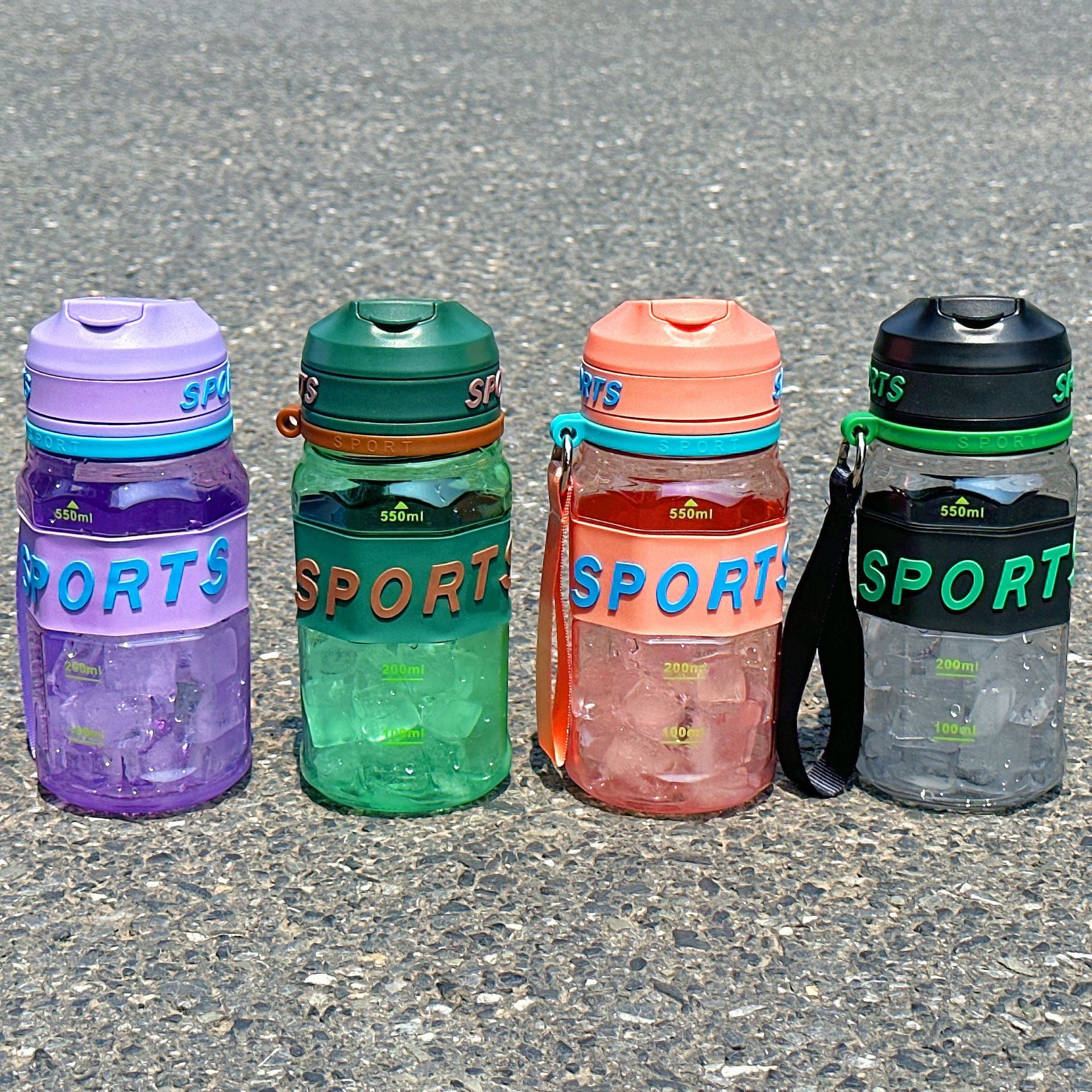 Wholesale of frosted gradient color high appearance level sports water bottles, summer large-capacity straw cups, couple fitness cross-border cups Specification drawing