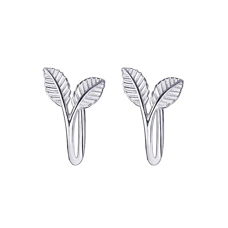 Korean-style fresh and simple tree leaf earrings in an ins style, plant buds without ear holes, ear bone clips, cross-border earrings Item Picture