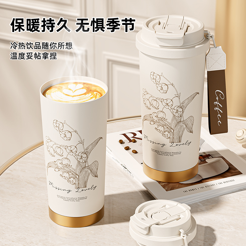 Wholesale of dual-drink ceramic inner liner insulated cups for children, 2024 new high appearance level stainless steel coffee cups and car water cups details Picture