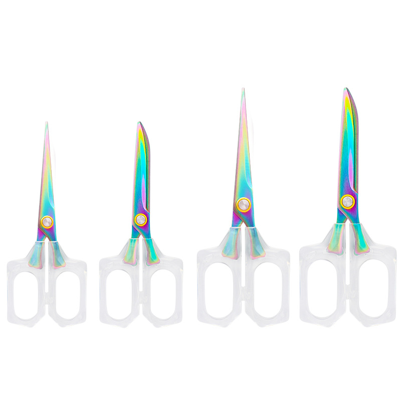 Ins-style semi-transparent office scissors, stainless steel student hand scissors, electroplated color titanium household scissors, non-adhesive scissors Item Picture